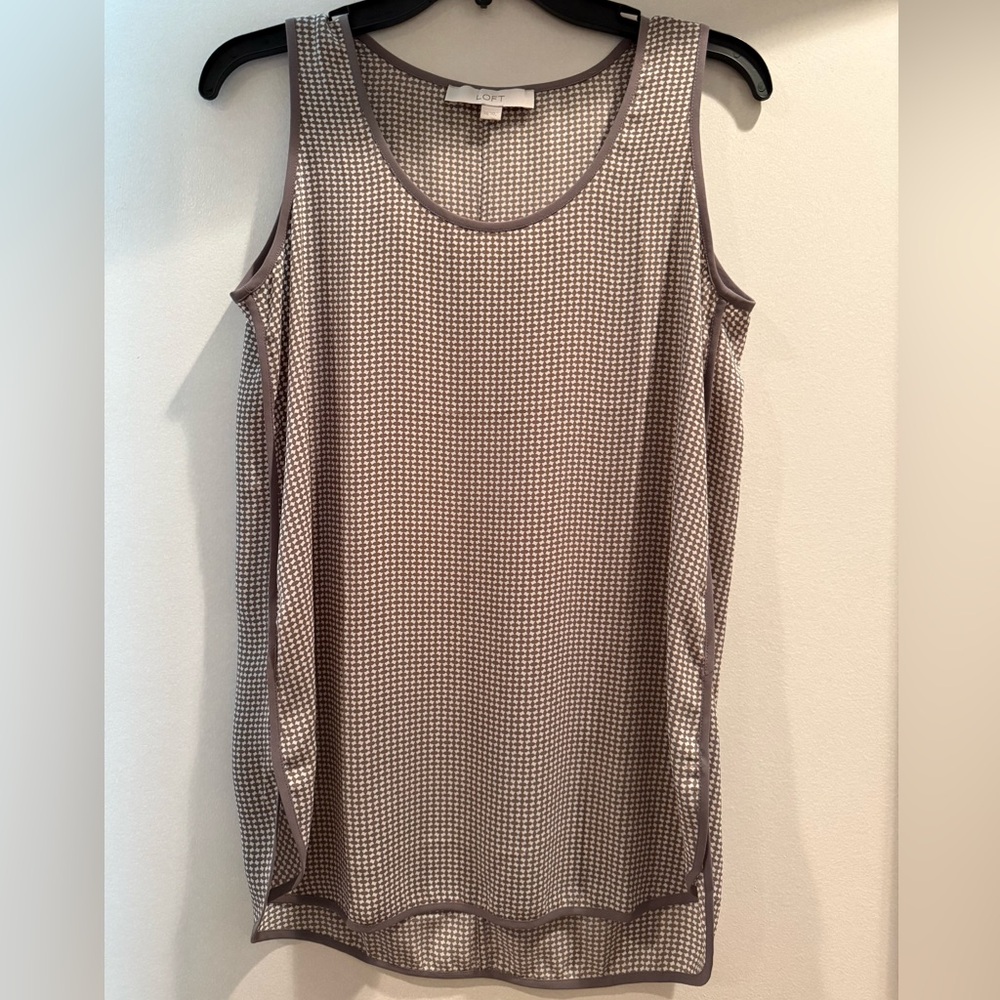 LOFT Taupe and Cream Patterned Long Tank Top , size XS
